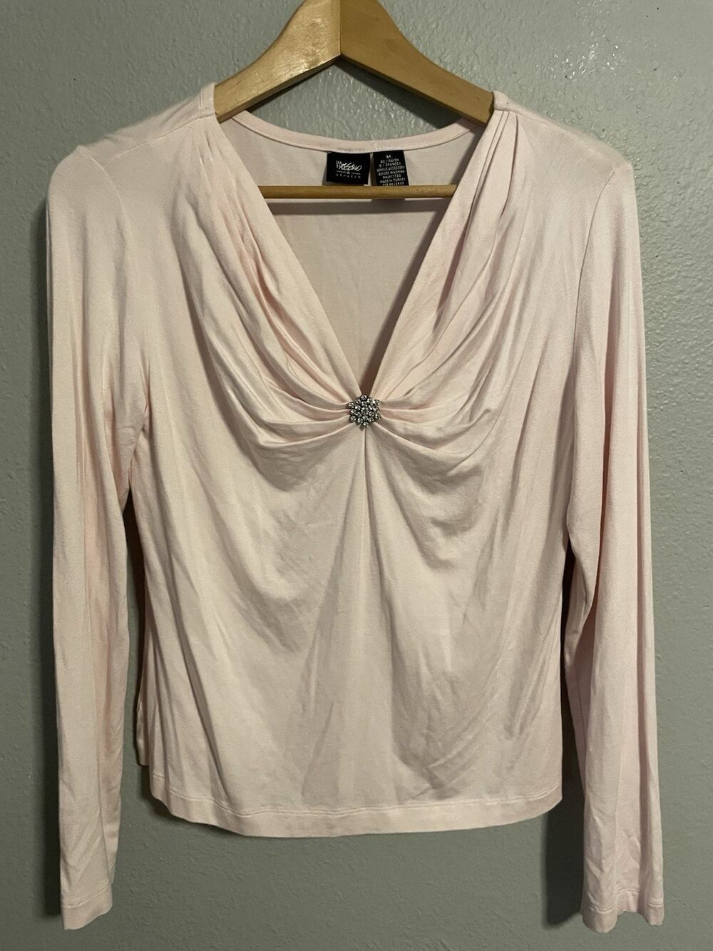 Mossimo Womens Top Medium Pink Babydoll Rhinestone Ruched Rave Fairy Y2K